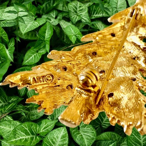 ART Arthur Pepper Vintage Christmas Tree Brooch Pin Gold Tone Rhinestones Signed - Picture 9 of 10